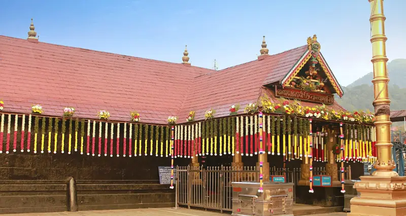 Decorated Sabarimala Temple in Kerala, visited by a group tour organized by our India tour service.